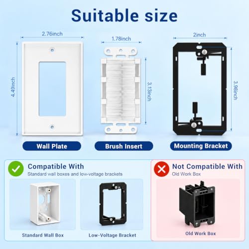 2-Pack Brush Wall Plate with Low Voltage Mounting Bracket, White - view 2