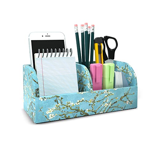 PU Leather Supply Organizer,Remote Control Holder Multifunctional Office Stationery Storage Box Organizer,Pencil Holders Organizers Table Top Desktop Desk Accessories(1-Peach Blossom)
