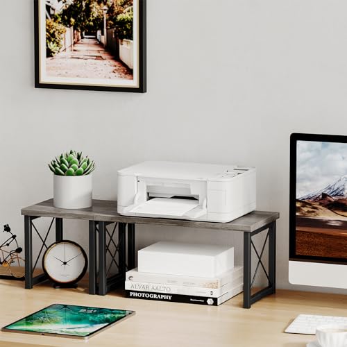 Desk Shelf for Top of Desk, Wood Desktop Shelf, 2 Tier Adjustable Bookshelf Organizer, Freestanding Stackable Desk Stand Storage Organizers Kitchen Counter Display Rack - view 5