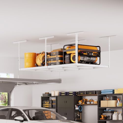 4x8ft Overhead Ceiling Garage Storage Rack, 750LBS Capacity, White - view 2