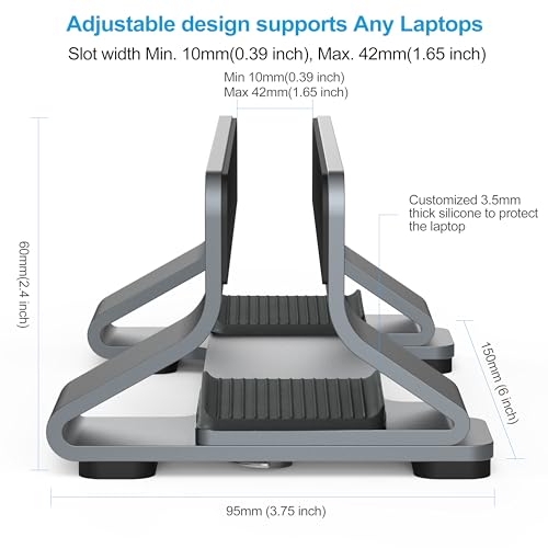 Aluminum Vertical Laptop Stand Dock Holder, Adjustable Slot Width 12-42mm, Space-Saving Upright Storage for MacBook and Laptops - view 4