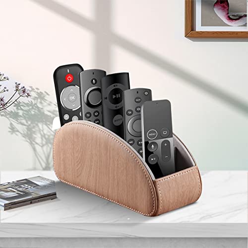 All-in-One Leather TV Remote Control Holder With 5 Compartments Nightstand Desktop DVD Media Player Remote Caddy Storage Box Organizer Tray For Makeup Brush Pen Stationary Table Controllers - view 5
