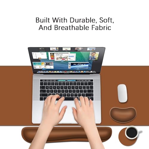 Desk Mat, Large Gaming Mouse Pad with Wrist Rest, 4 in1 XXL Mouse pad+Keyboard Wrist Rest+Mouse Pad Wrist Support+Cup Coaster Set, Ergonomic Desk Pad for Home Office, Coffee Brown - view 6