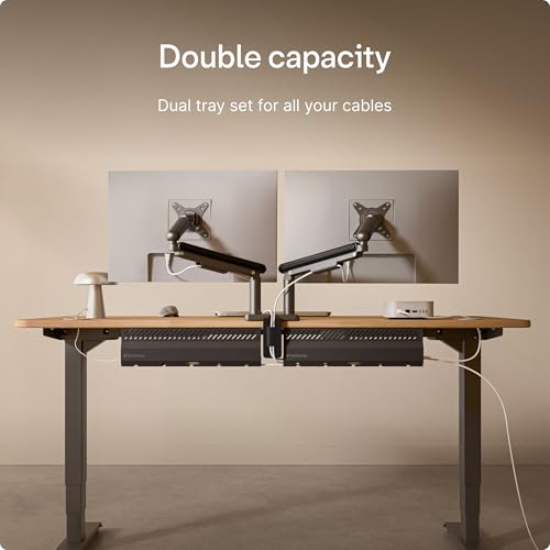 Cable Duct Desk Black Set of 2 - Stainless Steel Cable Management Desk Cable Duct with 5 Cable Cut-Outs - Easy to Install Cable Organiser - Cable Holder - view 4