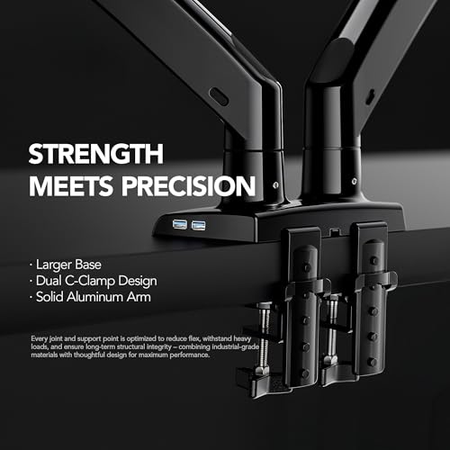 Dual Monitor Stand for 13″–40″, Premium Dual Monitor Mount with USB, Height Adjustable Monitor Stand for 2 Monitors, VESA Mount with Clamp/Grommet Base, Holds 26.4lbs per Arm, HNDS7 - view 6