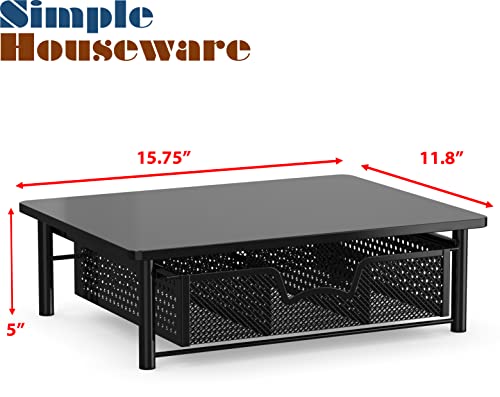 Computer Monitor Riser with Drawer, Black - view 4