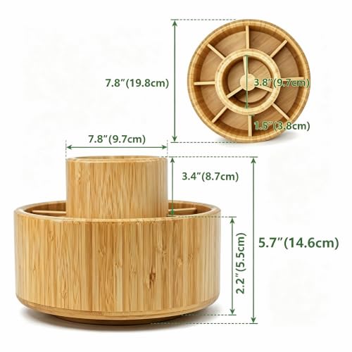 360 Rotating Bamboo Pen Holder for Desk, Art Supply Storage, Medium - view 3