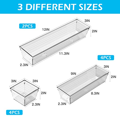 10Pcs Clear Drawer Organizer Tray 3-Size Plastic Desk Drawer Organizations Set Bathroom Vanity Drawer Organizer Storage Tray for Makeup, Kitchen Utensils, Jewelries and Gadgets - view 6