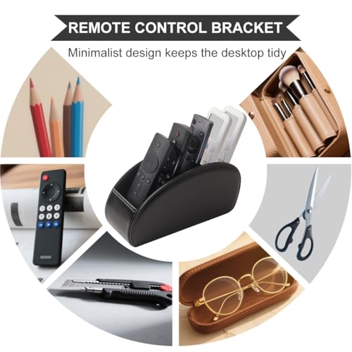 Remote Control Holder, PU Leather Remote Caddy Desktop Organizer with 5 Spacious Compartments for TV Remotes/Media Controllers/Office Supplies(Black) - view 5