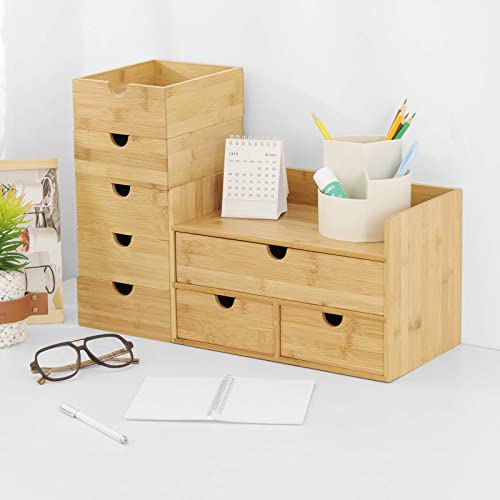 Bamboo Desk Organizer with Drawers, 3-Drawer Desktop Storage Box - view 6