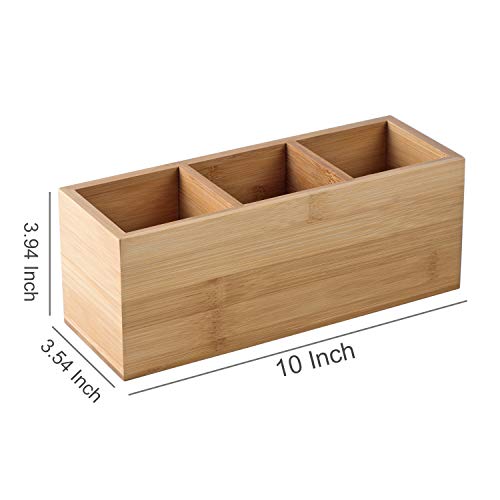 Bamboo Wood Pens Pencils Holder Cup for Desk Remote Control Holder, Caddy,Organizer,Desktop Storage with 3 Compartments,Makeup Brush Holder,Silverware Caddy for Party,Office Supplies (3 Grid) - view 5