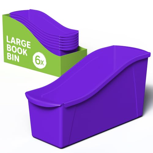 Large Book Bin, Interlocking Plastic Organizer for Home, Office and Classroom, Purple, 6-Pack (71117U06C)