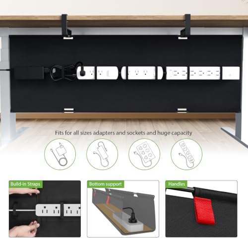 Extra Large No Drill Under Desk Cable Management Tray 48 in, Black - view 3