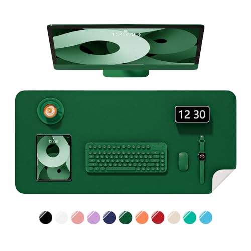 Desk Pad, 30" x 14" PU Leather Non-Slip Desk Mat Large Mouse Pad for Desktop, Waterproof Laptop Computer Writing Mat for Office, Home, Work, Gaming, Dark Green