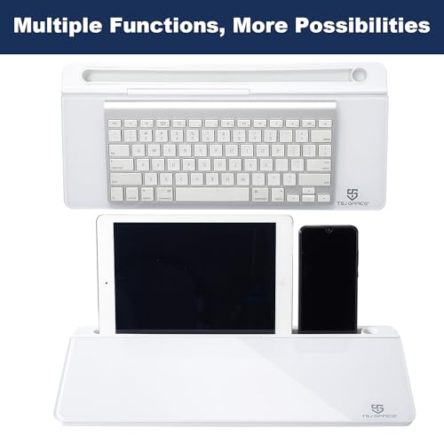 Small Desktop Whiteboard -Glass Dry Erase Board Computer Keyboard Stand White Board Surface Pad with Drawer, Desk Organizers with Accessories for Office, Home, School Supplies - White - view 5