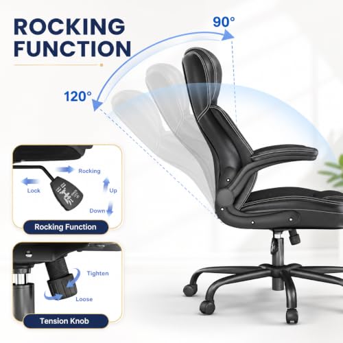 Ergonomic Office Chair, Leather Computer Desk Chair, Black - view 7