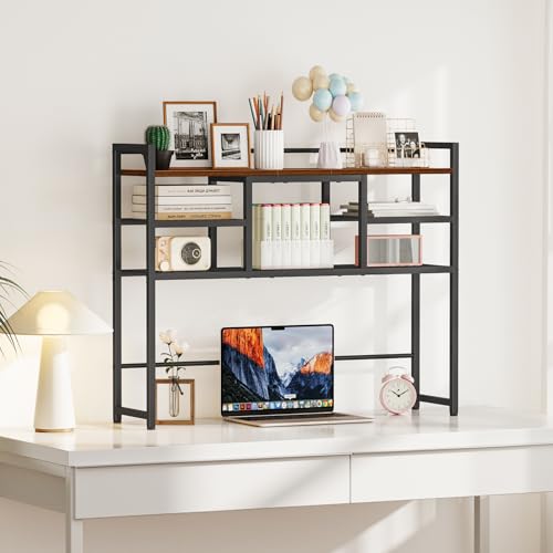 Desk Shelf, 38.6" Desktop Bookshelf, Desk Hutch Dorm, Countertop Storage Hutch with 5 Shelves for Computer Desk, Multipurpose Wood Desktop Display Organizer Rack for Home Office Dorm - view 2