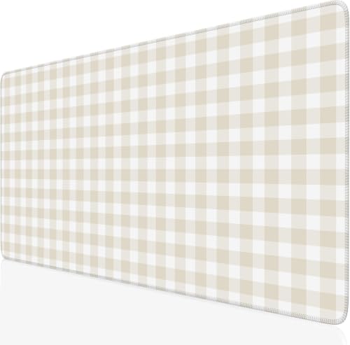 Beige Checkered Gingham Desk Mat Pad XXL Large Mouse Pad