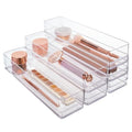 SimpleSort 6-Piece Stackable Clear Drawer Organizer Set | 12" x 3" x 2" Rectangle Trays | Narrow Makeup Vanity Storage Bins and Office Desk Drawer Dividers | Made in USA