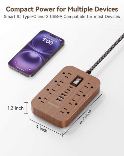 Walnut Power Strip with USB Ports - 5 FT - view 2
