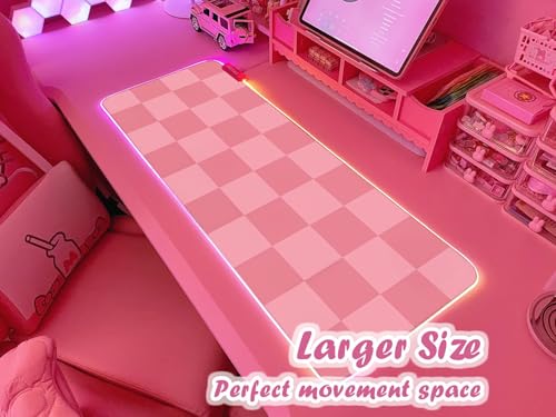 Pink RGB Gaming Mouse Pad 31.5x12 Inch PC XL Large Extended Glowing Led Light Up Desk Pad Non-Slip Rubber Base Computer Cute Mousepad Mat Desk Accessories Gaming Setup Pink Checkered - view 2