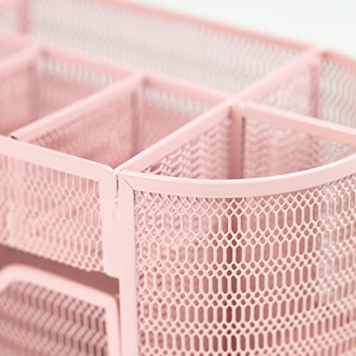 Pink Desk Organizers Metal Mesh Stationery Holder | Wire Mesh Desk Organizer with Compartments | Desk File Folder Organizer for Office Accessories - view 5