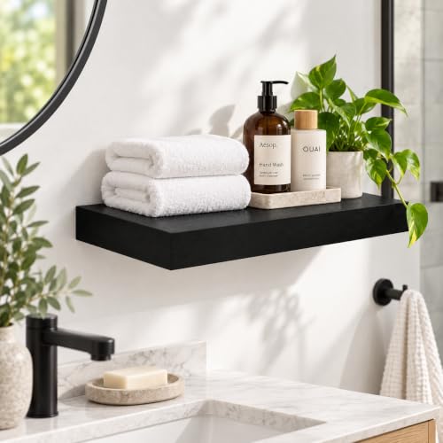 16" Black Floating Shelf for Wall, Bathroom Wall Shelf - view 2