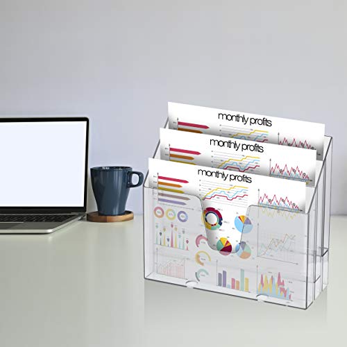 Horizontal Triple File Folder Organizer Sorter, Letter Size, Clear - view 2