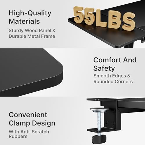 Desk Extender Tray, 24" x 12", with Storage Drawer, Medium, Black - view 3