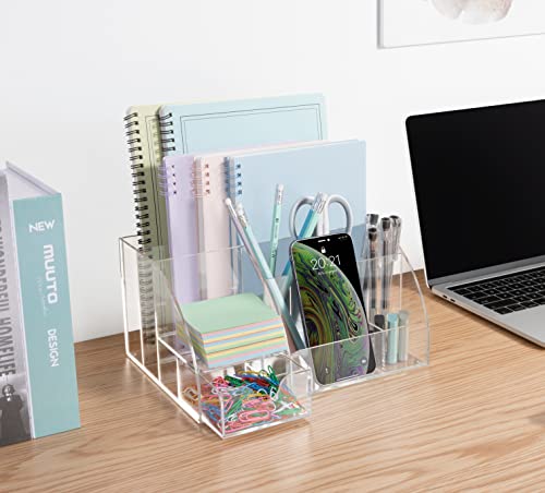 Clear Acrylic Desk Oganizer, 9 Compartments, Office Supplies and Desk Accessories Organizer, Home Decor Desktop Organizer (Clear) - view 5