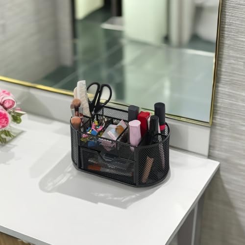 Desk Organizers and Accessories with Pencil Pen Holder Supply 8 Compartments and 1 Pullout Drawer for Home, School, and Office. (Black) - view 6