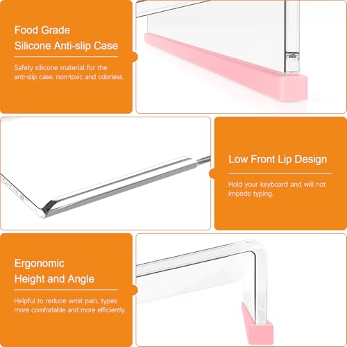 Ergonomic Computer Keyboard Stand - Clear Acrylic Keyboard Riser Tilted Keyboard Holder Keyboard Tray with Lightpink Non-Slip Strip for Easy Typing at Home School Office Desk Accessories - view 6