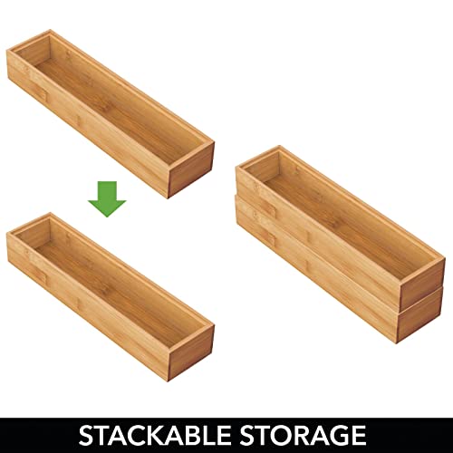 Slim Wooden Bamboo Drawer Organizer for Office - 12" Long Stackable Storage Box Tray for Desk Drawers/Cabinet - Junk Drawer and Accessories Organization - Echo Collection, 2 Pack, Natural Wood - view 6