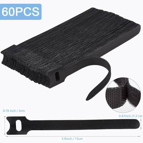 60 PCS 6 Inches Reusable Cable Ties, Adjustable Cord Straps Wire Organizer Cord Wrap and Hook Loop Cable Management - view 2