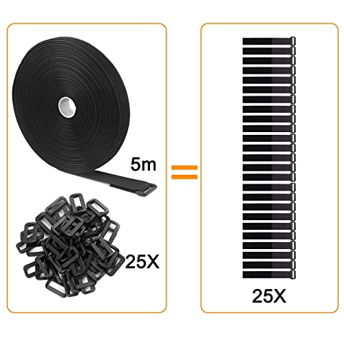 16Ft x 1In Adjustable Cable Straps with 25 Buckles, Free Cut Length, Black Reusable Fastening Cable Ties, Hook and Loop Securing Strap for Cable Tidy, Wire Management, Cord Organiser, Black - view 5