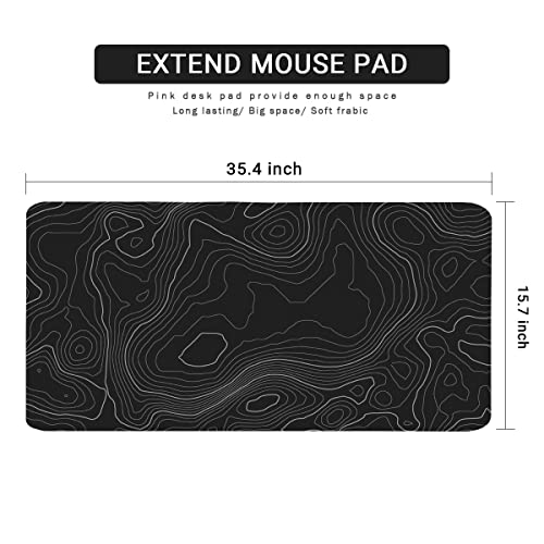 Topographic Mouse Pad, Extended Gaming (35.4x15.7 in), Desk Mat Laptop Waterproof Decor Writing for Work, Game, Office, Home - Topographic Contour - view 2