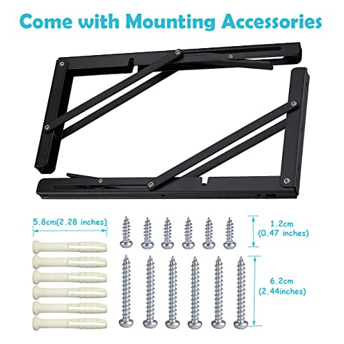 CLT 20" Black Folding Shelf Brackets Max. Load 440 lb, Heavy Duty DIY Wall Mounted Shelf Bracket Space Saving for Table Work Bench, Pack of 2 - view 6
