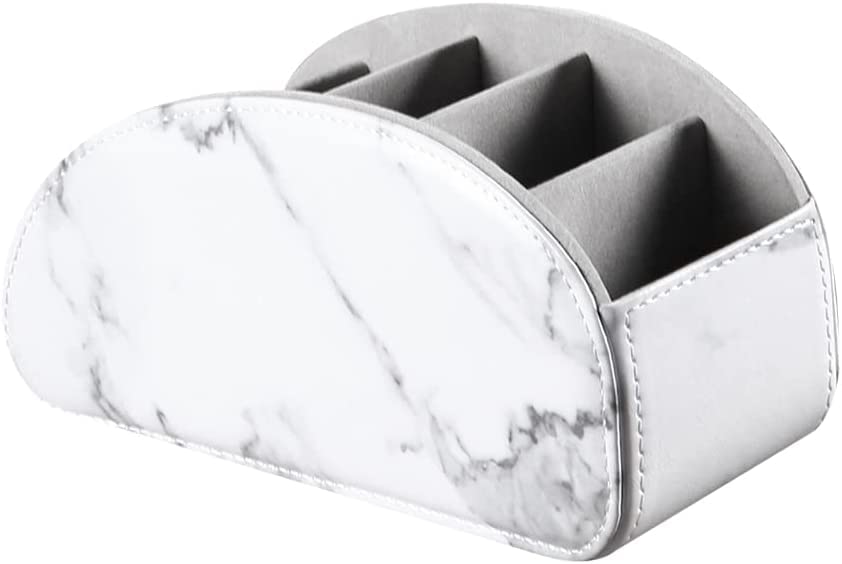 Arnice PU Leather Remote Holder, Arc Shape Caddy Desktop Organizer with 5 Spaces for TV, DVD Remotes, Media Controllers, Pen, Pencil, Office Supplies (White) - view 3