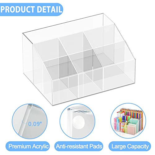Acrylic Desk Organizer, 7 Compartments Clear Pen Pencil Holder - view 2