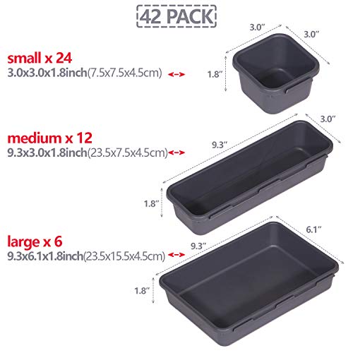 42 Pack Interlocking Desk Drawer Organizer Tray Dividers Plastic Shallow Narrow Drawers Organizers Separators Storage Bins Container for Kitchen Bathroom Makeup Office Vanity Dresser - view 2