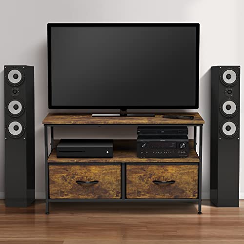 2-Drawer Small TV Stand for Bedroom, Wood Top (Rustic Wood) - view 2
