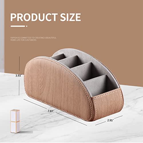 All-in-One Leather TV Remote Control Holder With 5 Compartments Nightstand Desktop DVD Media Player Remote Caddy Storage Box Organizer Tray For Makeup Brush Pen Stationary Table Controllers - view 4