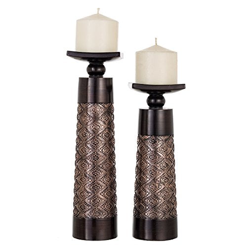Dublin Brown Pillar Candle Holder Set of 2 - Home Decor Aesthetic, Coffee Table Decor Mantel Centerpieces Table Decorations, Living Room Decor or Dining Tabletop Decor -Gift Packaged