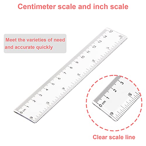 2 Pack 6 inch Clear Plastic Ruler Straight Shatterproof Transparent Rulers for Office Supply (Clear) - view 3