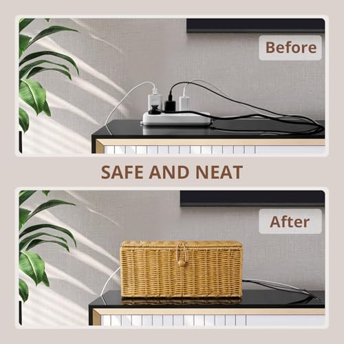 Cable Management Box, Handwoven Synthetic Rattan Cable Organizer, 2 Side Open Slots Cords Hider Box, Under Desk Cord Organizer for USB Wire, TV PC Charger & Power Strip, Natural - view 4
