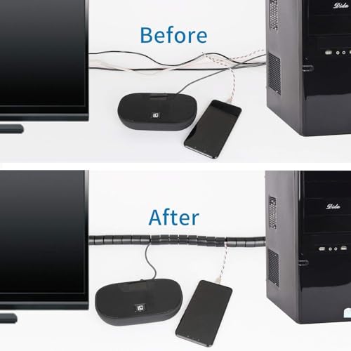 10FT Cable Management Sleeve Organizer,1/2 inch Coiled Cord Organizer w/4 Cable Clips & Guide Clip,Wire Cover Wire Wrap Cable Protector,Messy Cable Tube Hider Solutions TV PC Home Office - view 7