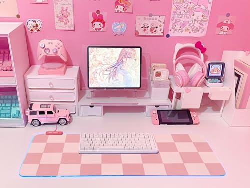 Pink RGB Gaming Mouse Pad 31.5x12 Inch PC XL Large Extended Glowing Led Light Up Desk Pad Non-Slip Rubber Base Computer Cute Mousepad Mat Desk Accessories Gaming Setup Pink Checkered - view 6