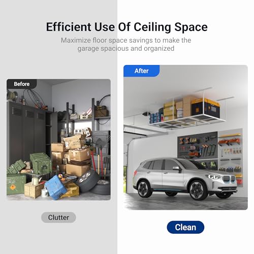 4x8 Overhead Garage Ceiling Storage Rack Organization, White - view 3