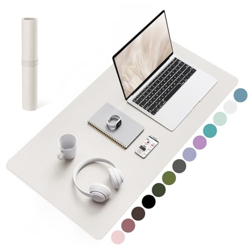 Non-Slip Leather Desk Pad, Waterproof Laptop Computer Desk Keyboard Mat, Table Protector Blotter Mat, Large Mouse Pad for Office/Work/Home/Decor(Apricot Gray, 31.5" x 15.7")