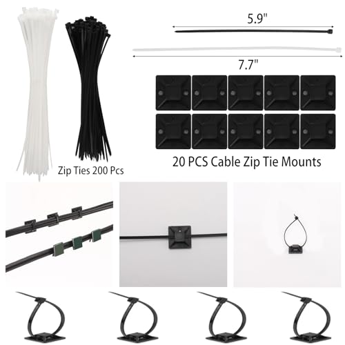 604 Pcs Cable Management Kit, 4 Cord Organizer Sleeve, 7 Cable Holder, 38 Adhesive Cord Clips, 40 Pcs+5 Roll Cable Organizer Straps 200 Cable Ties 300 Cable Wire Clips for PC TV Under Desk - view 6